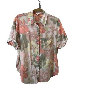 Aerie Pastel Floral Viscose Button Up Short Sleeve Top Womens Size S